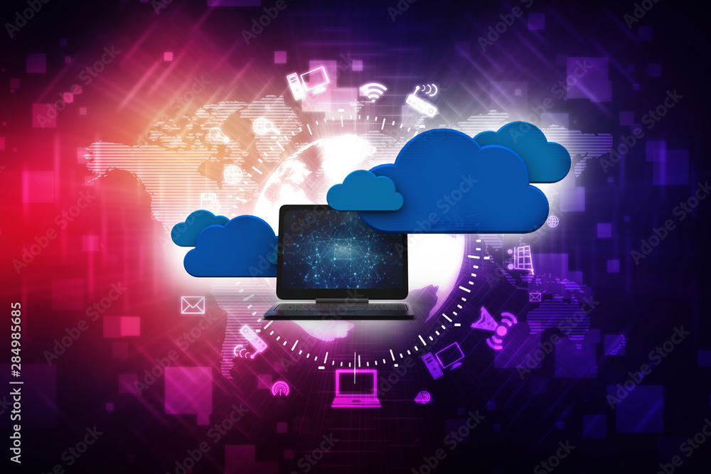 Poster 3d rendering cloud computer network