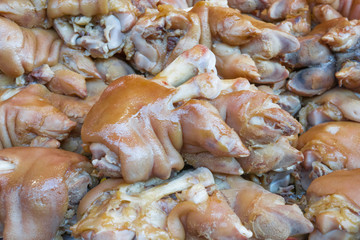 Stewed pork’s leg with black sweet sauce,selective focus