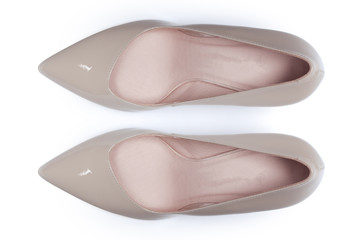 Female shoes on a white background. Top view.