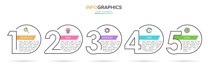 Infographic design with icons and 5 options or steps. Thin line vector. Infographics business concept. Can be used for info graphics, flow charts, presentations, web sites, banners, printed materials.