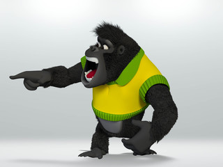 gorilla indicating, pointing or showing. 3D Illustration.
