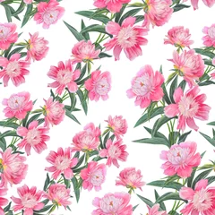 Fototapete Rund Seamless pattern with beautiful pink peonies isolated on white.  © Mariia