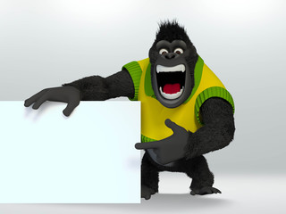 gorilla indicating, pointing or showing sign. 3D Illustration.