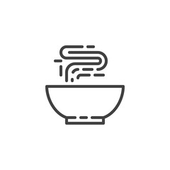 Obraz premium Hot food bowl line icon. linear style sign for mobile concept and web design. Soup plate outline vector icon. Symbol, logo illustration. Vector graphics