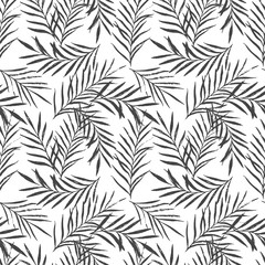 Abstract simple floral monstera seamless pattern with trendy hand drawn textures in black and white colors. Modern abstract design for paper, cover, fabric, interior decor and other users