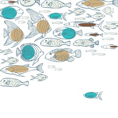 Hand drawn sea fish.   Vector background.