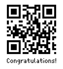 Qr code sample with text "Congratulations!"
