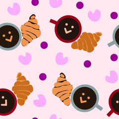 seamless pattern of coffee and croissant