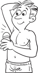 A man puts deodorant under his armpits