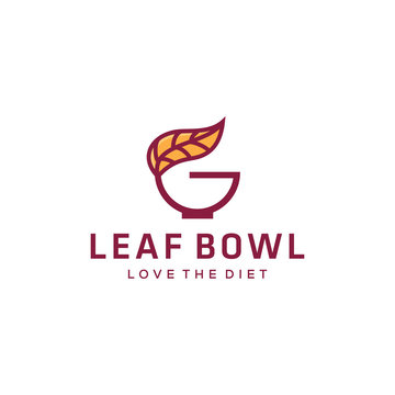 Illustration abstract eating bowl with leaves nature food logo design