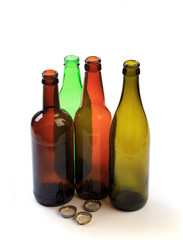 set of empty beer bottles on  white background - Image