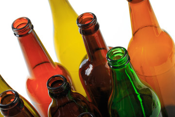 set of empty beer bottles on  white background - Image