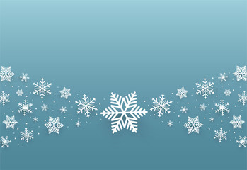 Christmas and happy new year blue vector background with snowflake, celebration concept, paper art design