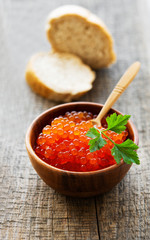Red caviar in bowl