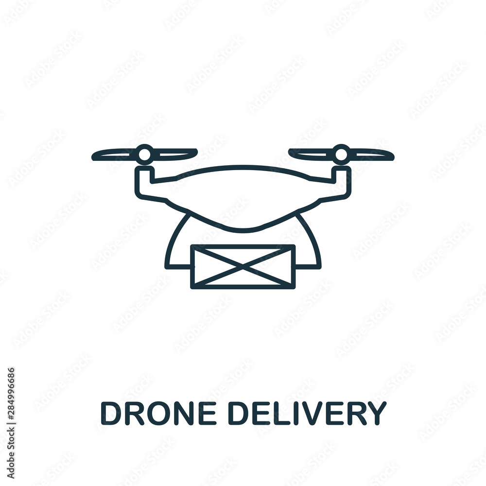 Poster drone delivery outline icon. creative design from smart devices icon collection. premium drone deliv