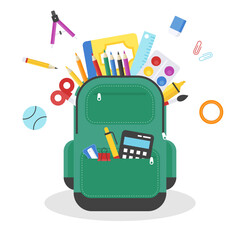 Back to school, School bag with school supplies vector © lukpedclub