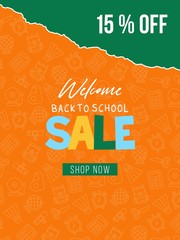 Back to school, School supplies sale poster template