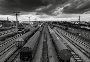 Trains and tracks black and white