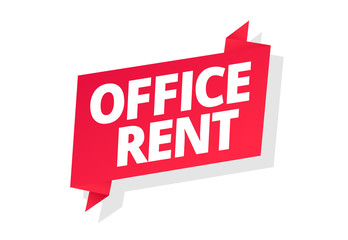 Office rent. Word on red ribbon headline. Red tape text title. Real estate for business property rental. Vector flat color Illustration .