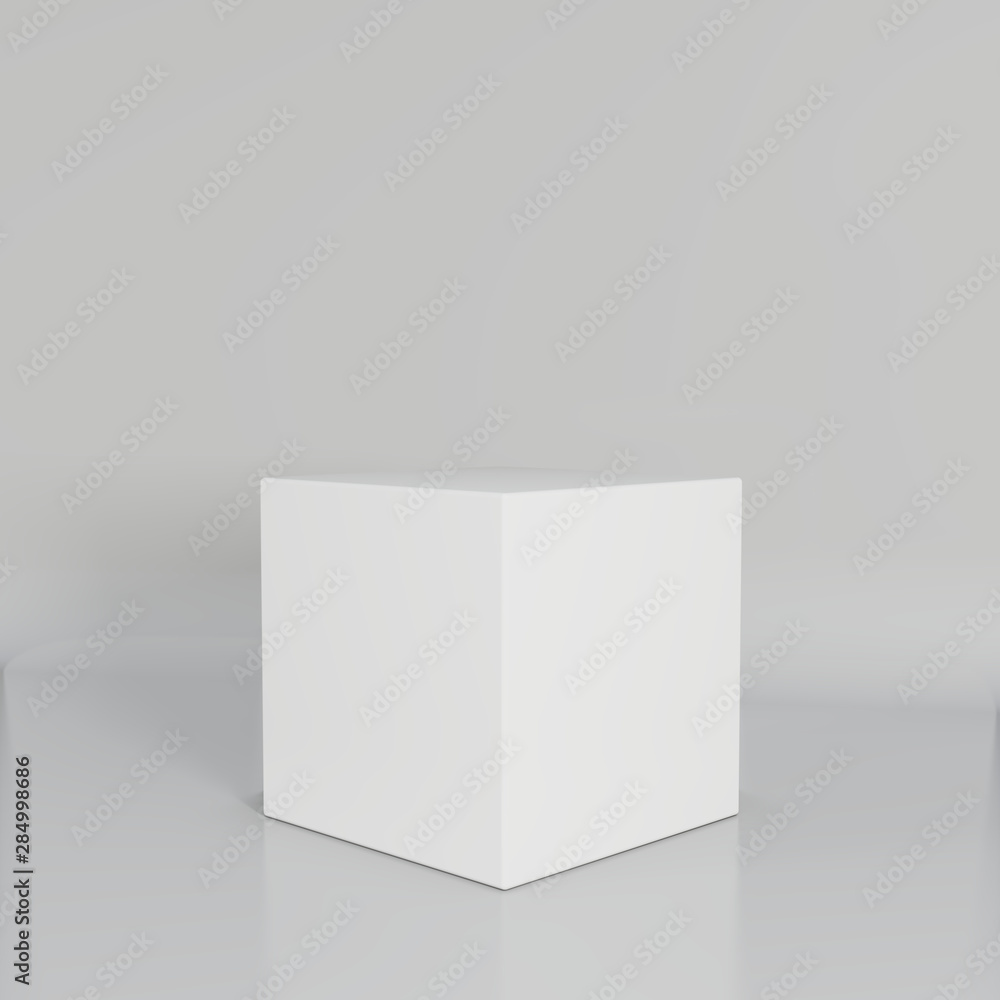 Poster white cube on wall studio background. 3d rendering.