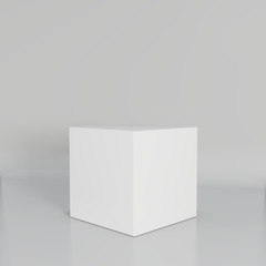 White cube on wall studio background. 3d rendering.