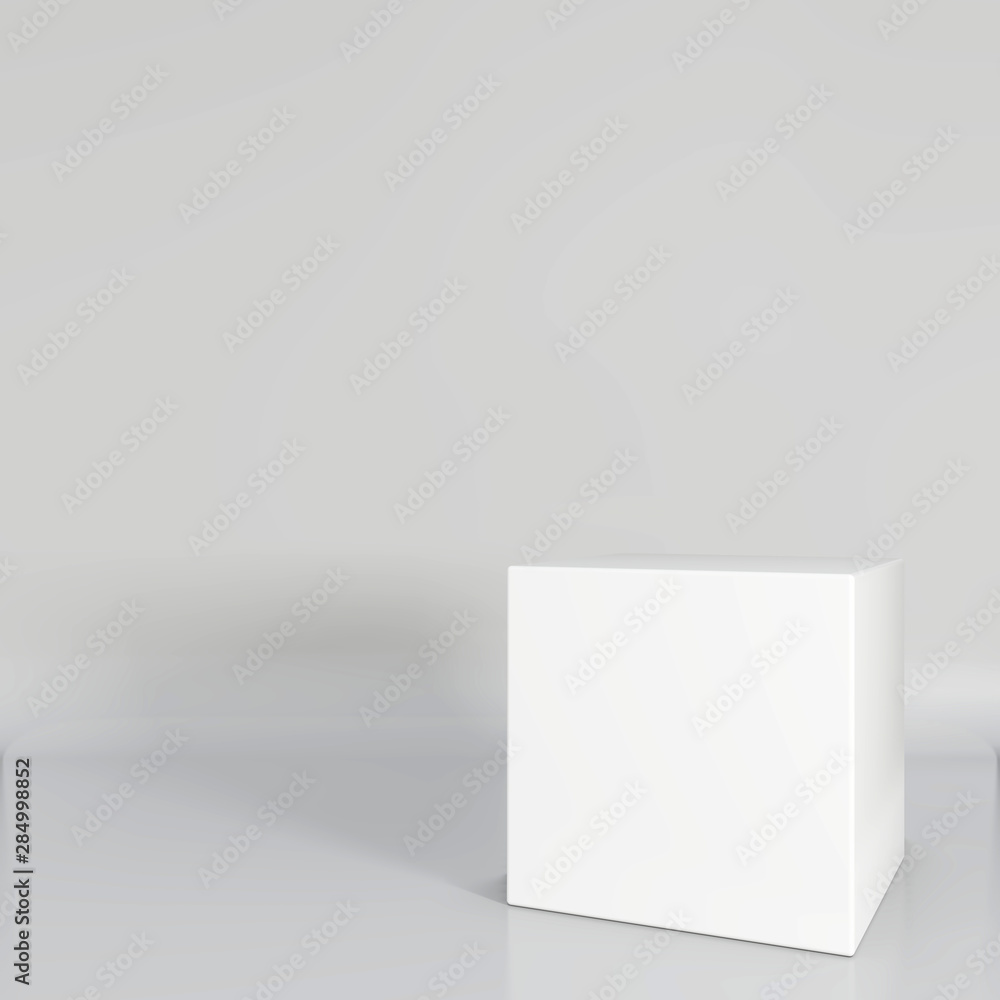 Aufkleber white cube on wall studio background. 3d rendering.