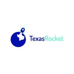 rocket logo with a texas map shaped smoke