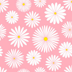 Fototapeta na wymiar Chamomiles on a pink background. Seamless pattern