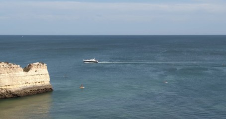 Seascape view on Praia da Cova Redonda on the south coast of Algarve tourist destination region, Portugal.