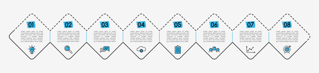Infographic with 8 options. Flowchart. Vector