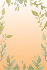 Watercolor floral frame with orange backgroundfor wedding stationary, greeting, wallpapers, fashion, background, texture