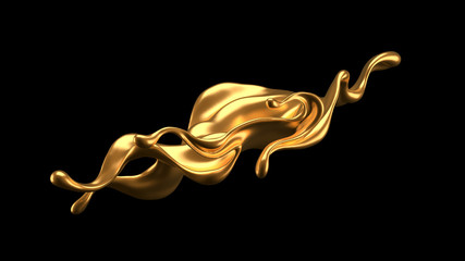 Luxury elegant splash liquid gold. 3d illustration, 3d rendering.