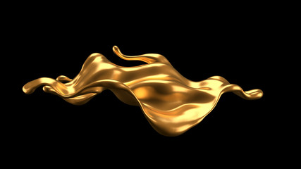 Luxury elegant splash liquid gold. 3d illustration, 3d rendering.