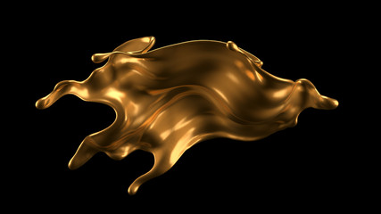 Luxury elegant splash liquid gold. 3d illustration, 3d rendering.