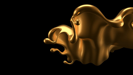 Luxury elegant splash liquid gold. 3d illustration, 3d rendering.