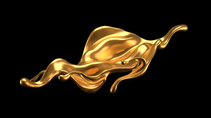 Luxury elegant splash liquid gold. 3d illustration, 3d rendering.