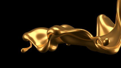 Luxury elegant splash liquid gold. 3d illustration, 3d rendering.
