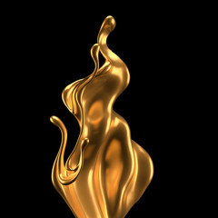 Luxury elegant splash liquid gold. 3d illustration, 3d rendering.