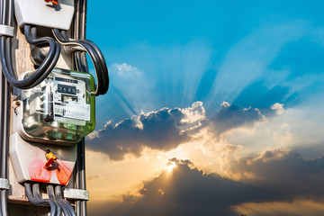 Electric meters, power meter measuring power and other energy costs more affordable bokeh blur