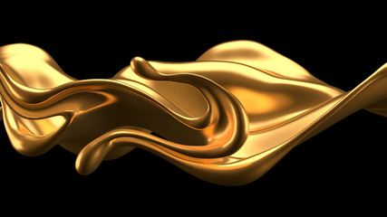 Luxury elegant splash liquid gold. 3d illustration, 3d rendering.