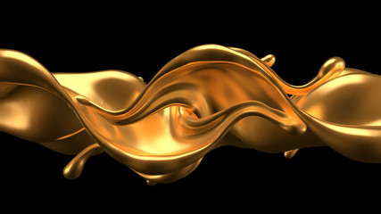 Luxury elegant splash liquid gold. 3d illustration, 3d rendering.