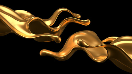 Luxury elegant splash liquid gold. 3d illustration, 3d rendering.