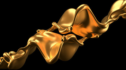 Luxury elegant splash liquid gold. 3d illustration, 3d rendering.