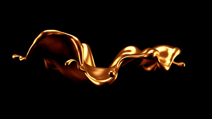 Luxury elegant splash liquid gold. 3d illustration, 3d rendering.