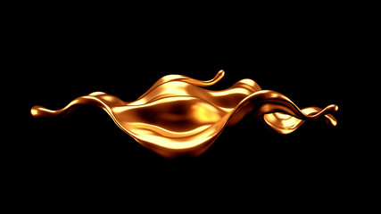Luxury elegant splash liquid gold. 3d illustration, 3d rendering.