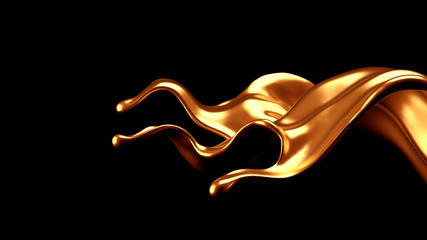 Luxury elegant splash liquid gold. 3d illustration, 3d rendering.