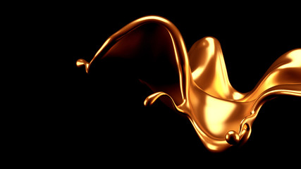 Luxury elegant splash liquid gold. 3d illustration, 3d rendering.