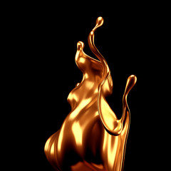 Luxury elegant splash liquid gold. 3d illustration, 3d rendering.