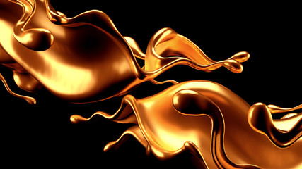 Obraz na płótnie Canvas Luxury elegant splash liquid gold. 3d illustration, 3d rendering.