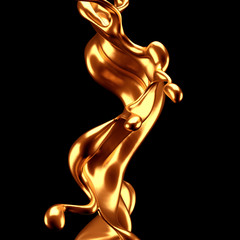 Luxury elegant splash liquid gold. 3d illustration, 3d rendering.